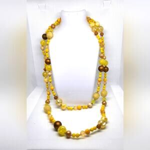 Vintage Chunky Yellow & Brown Beaded Boho Statement Necklace